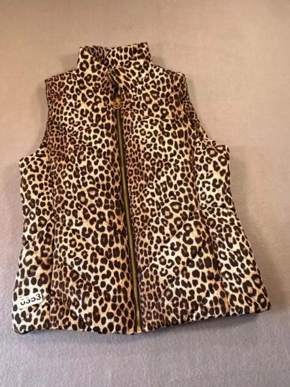 Michael Kors Women's Leopard Print Quilted Puffer Vest with Logo Zipper Pull